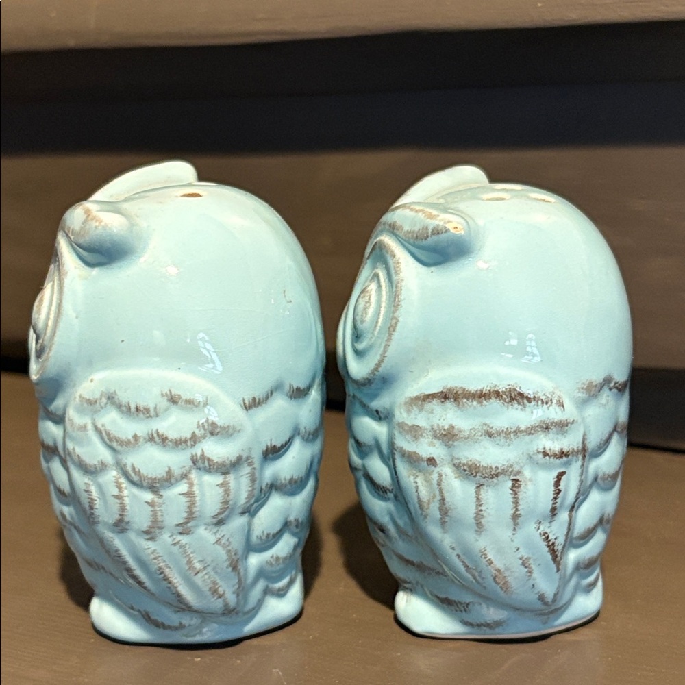 Owl Salt & Pepper Shakers Blue Vintage look - Picture 6 of 11